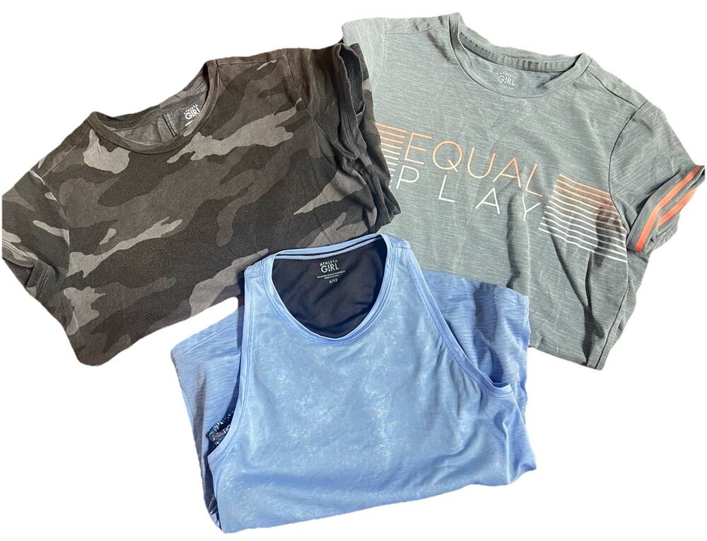 Athleta Girl Lot Of 3 Shirts Size L/12 Camo Equal Play Fitted Double Tank Top
